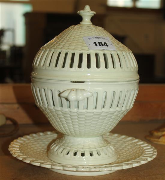 19thc creamware tureen, cover and stand(-)